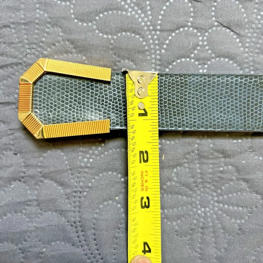 VTG CIPRIANI Italian Glazed Iguana Grain Leather Belt Navy w/Gold Buckle SZ M